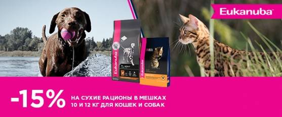 -15% на большие мешки Eukanuba для собак и кошек!