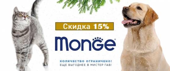 -15% на Monge для собак и кошек!