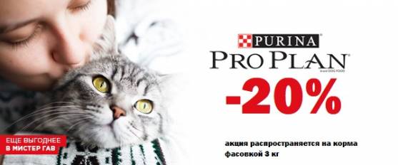 Скидка 20% на корма для кошек Pro Plan!