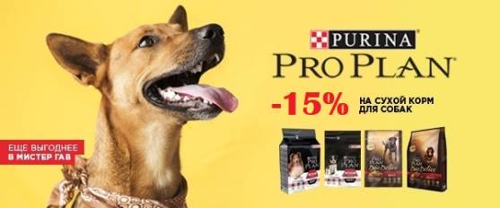 Скидка 15% на корм Pro Plan для собак