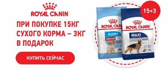 При покупке 15 кг Royal Canin - 3 кг в подарок!