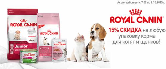 Скидка 15% на Royal Canin для щенков и котят!