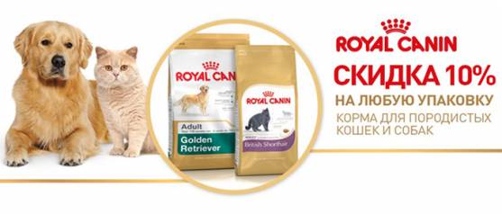 Скидка 10% на породные корма для собак и кошек Royal Canin