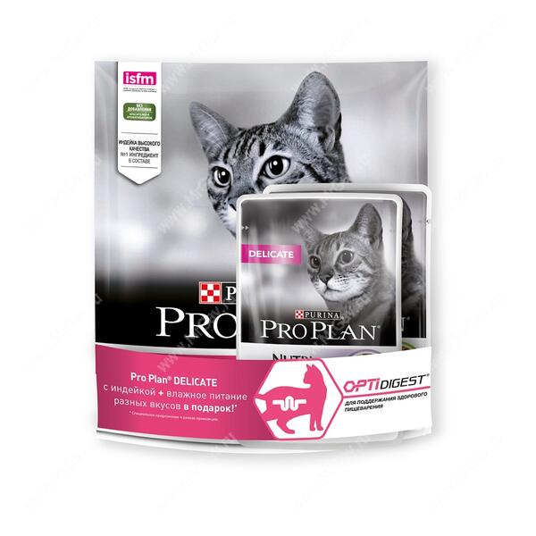 Pro Plan Delicate Cat (Индейка), 0,4 кг АКЦИЯ 2 пауча в подарок ...