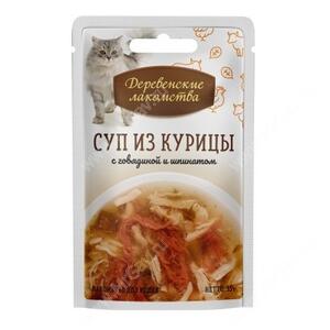 Деревенские лакомства суп из курицы с говядиной и шпинатом для кошек, 35 г