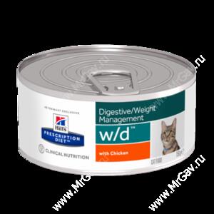 Hill's Prescription Diet w/d Digestive/Weight Management влажный корм для кошек с курицей, 156г
