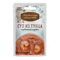 Деревенские лакомства суп из тунца с креветками и крабом для кошек, 35 г