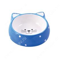 Миска керамическая Мордочка кошки КерамикАрт, 0,25 л, голубая