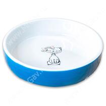 Миска Mr.Kranch керамическая для кошек Кошка с бантиком, голубая, 370 мл