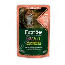 Пауч Monge Cat Bwild Grain Free для стерилизованных кошек (Лосось и креветки), 85 г