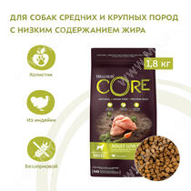 Wellness Core для взрослых собак средних и крупных пород со сниженным содержанием жира из индейки с курицей, 1,8 кг